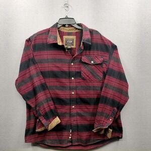 CQR Flannel Shirt Mens XL Plaid Corduroy Turn Up Cuffs Red Black Outdoor Cotton